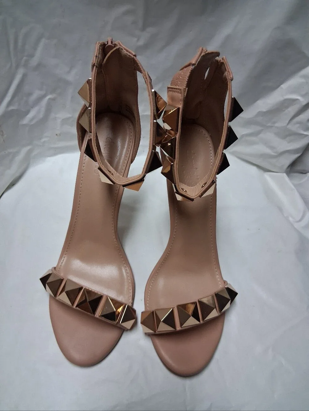 Charlotte Russe Nude Stud Ankle-Strap Stiletto Heels Size 8 NWOT